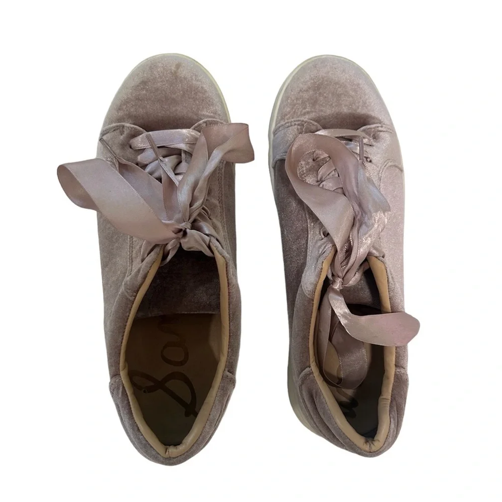 SAM EDELMAN Marlow Blush Velvet Sneakers Tie Shoes 8.5 - Picture 3 of 7